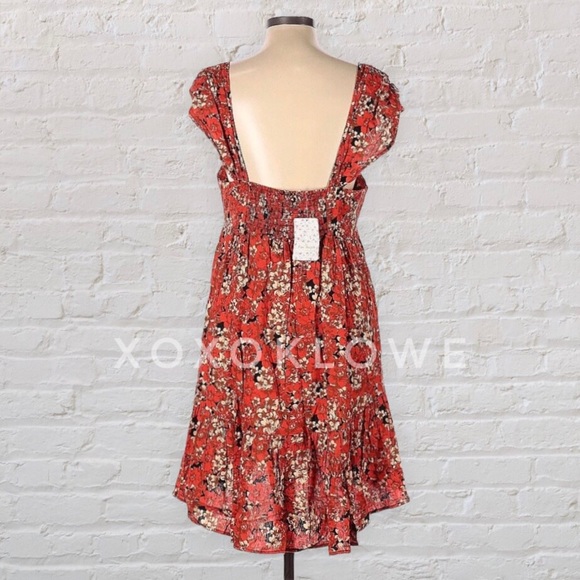 Free People Red Floral Mini Babydoll Dress NWT - Picture 12 of 15